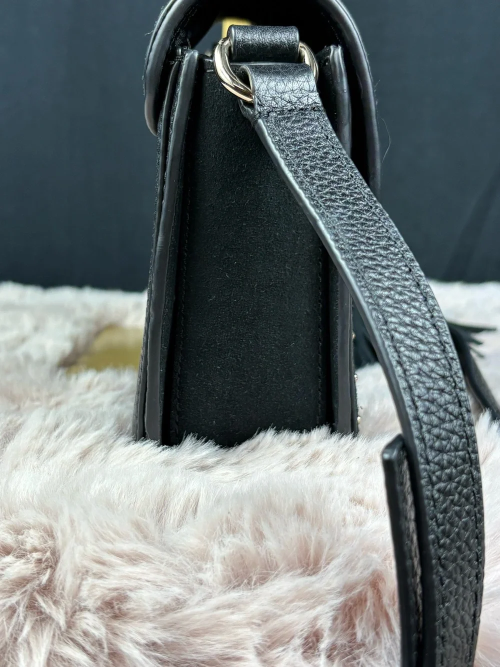 Kate Spade West Street Kenway Black Suede & Leather Studded Crossbody Bag